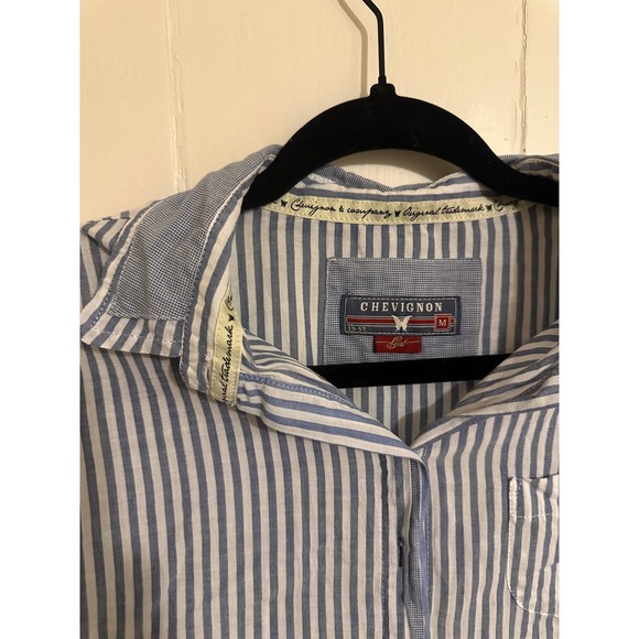 Chevignon Women Blue White Stripe Button Down Shirt Size M Casual Top - Picture 2 of 8